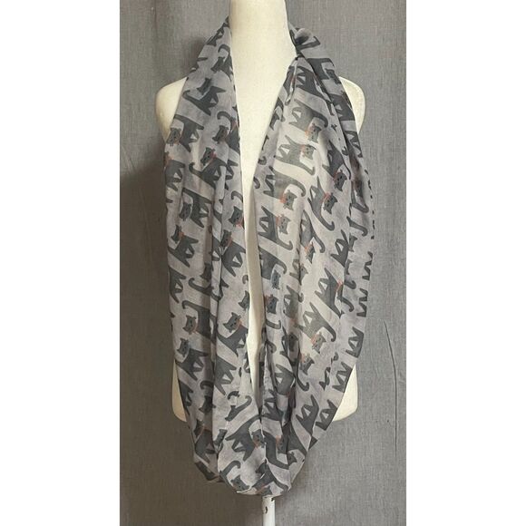 Alina Gray Cat Print Infinity Scarf Lightweight Sheer Polyester Loop - Picture 1 of 7